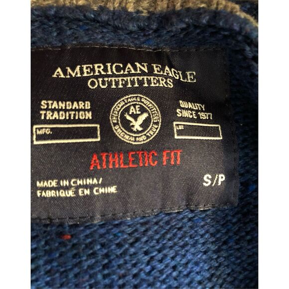 Deadstock American Eagle Sweater Blue Confetti knitted Pullover Long Sleeve Elbo - Picture 5 of 6